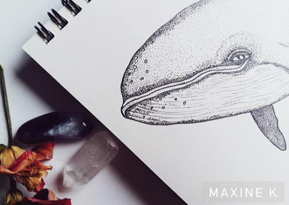 Stippling art - "Wallace the Whale" (close-up)
