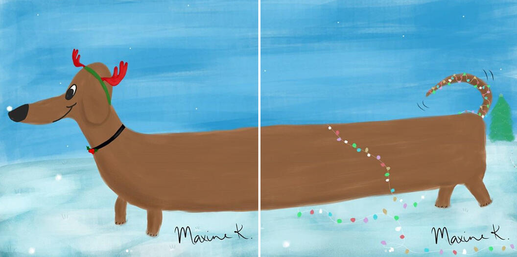 Digital children's illustration - "Dachshund through the snow". Carousel image